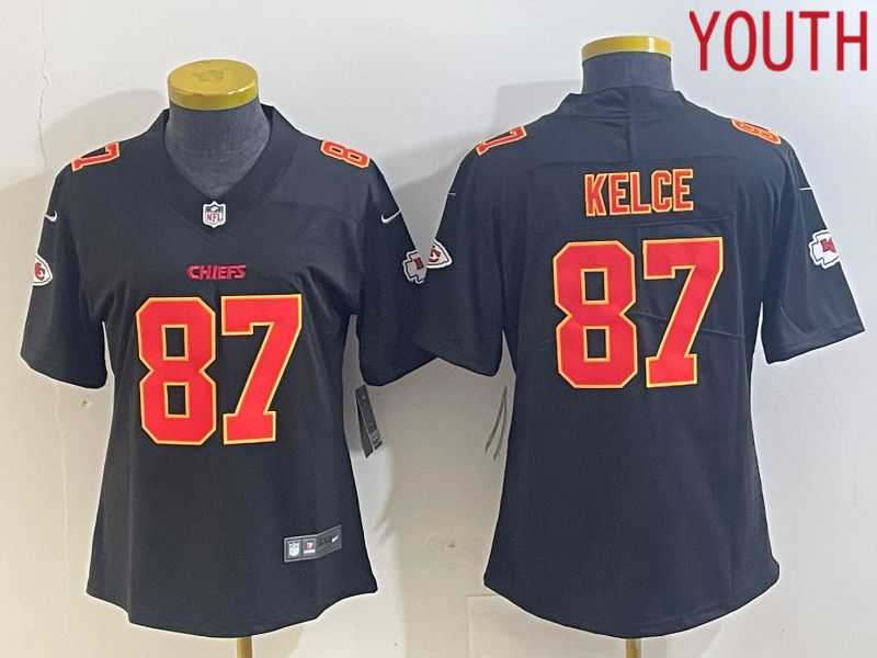Youth Kansas City Chiefs #87 Kelce Black gold 2024 Nike Vapor Limited NFL Jersey style 1->women nfl jersey->Women Jersey